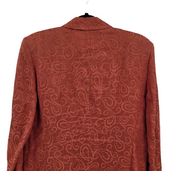 Vtg Escada Blazer Linen Longline Scroll Embossed Terracotta Single Breast Sz 8 - Picture 9 of 10